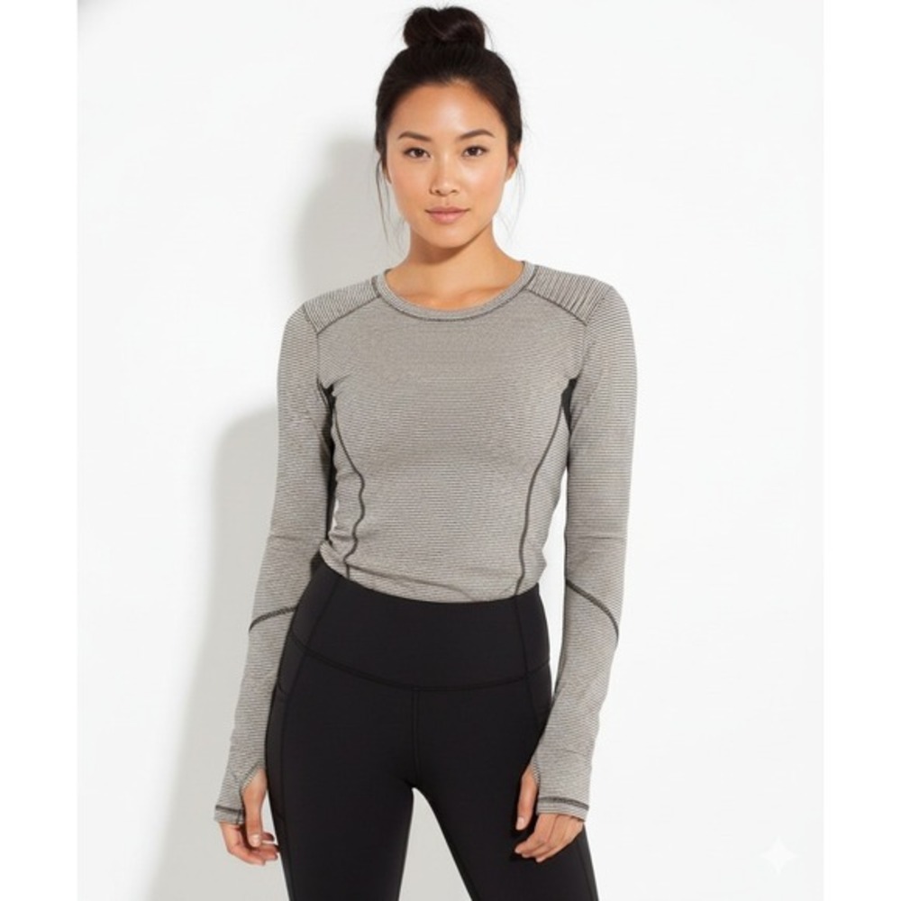 Lululemon Star Runner Long Sleeve Top Womens 10 Tan Striped‎ Athleisure Fitness